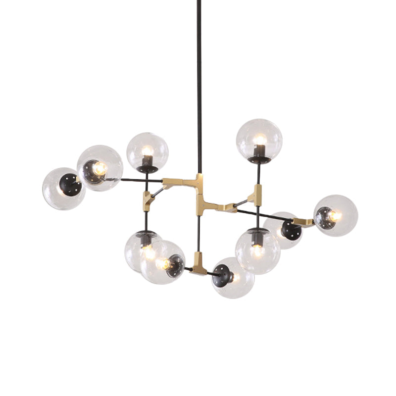 Simple Style Line Chandelier 6/8/10-Head Metal Hanging Light with Amber/Clear/Smoke Glass Ball Shade for Study Room Clearhalo 'Ceiling Lights' 'Chandeliers' 'Clear' 'Glass shade' 'Glass' 'Industrial' 'Modern Chandeliers' 'Modern' 'Tiffany' 'Traditional Chandeliers' Lighting' 1523068