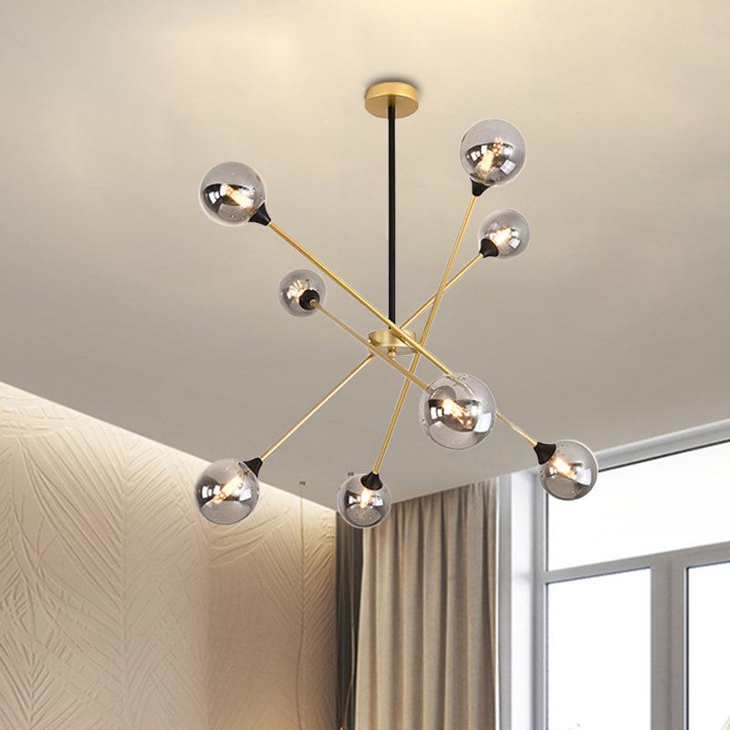 Spark Shape Hanging Light Simple Style Metal Chandelier Light with Orb Shade for Restaurant 8 Smoke Gray Clearhalo 'Ceiling Lights' 'Chandeliers' 'Clear' 'Industrial' 'Modern Chandeliers' 'Modern' 'Tiffany' 'Traditional Chandeliers' Lighting' 1523100