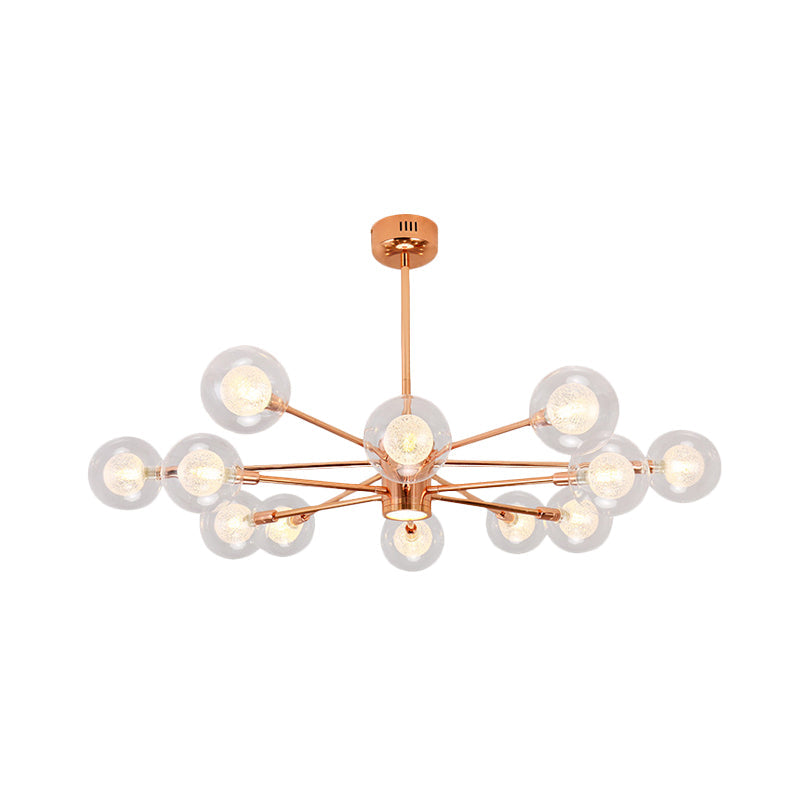 Bedroom Stacked Suspension Light with Orb Shade Metallic Modern 6/8/10/12 Lights Rose Gold Chandelier Clearhalo 'Ceiling Lights' 'Chandeliers' 'Modern Chandeliers' 'Modern' Lighting' 1523157