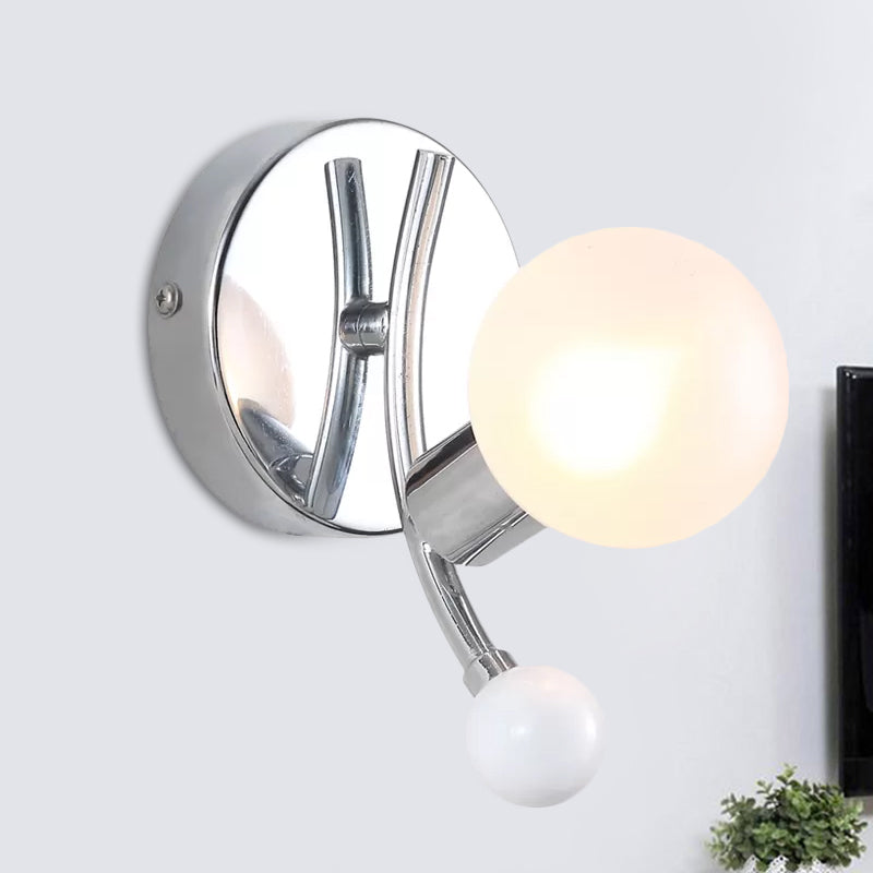 Led Living Room Wall Lighting with Globe White Glass Shade Modern Chrome Sconce Light Fixture Clearhalo 'Cast Iron' 'Glass' 'Industrial' 'Modern wall lights' 'Modern' 'Tiffany' 'Traditional wall lights' 'Wall Lamps & Sconces' 'Wall Lights' Lighting' 1523260