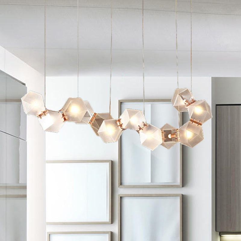 Geometric Dining Room Island Lighting White Glass 12/14 Lights Modern Led Hanging Light Fixture Clearhalo 'Ceiling Lights' 'Glass shade' 'Glass' 'Island Lights' Lighting' 1523356