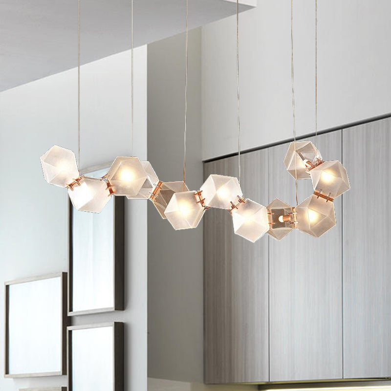 Geometric Dining Room Island Lighting White Glass 12/14 Lights Modern Led Hanging Light Fixture Clearhalo 'Ceiling Lights' 'Glass shade' 'Glass' 'Island Lights' Lighting' 1523357
