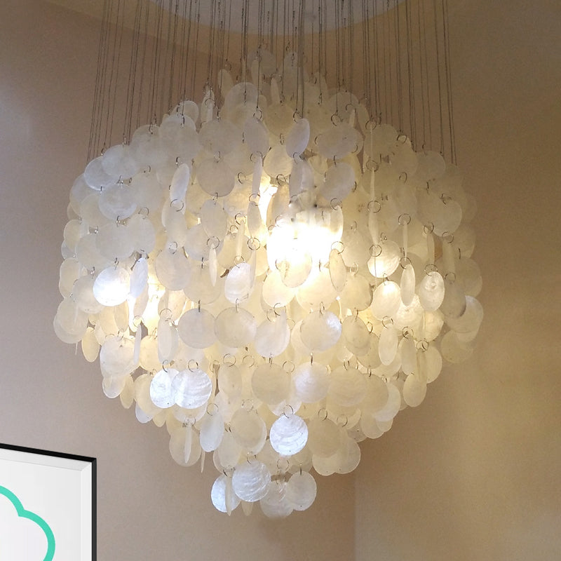 Wind Chime Chandelier Pendant Light Nordic Shell 19.5"/23.5" Dia 4 Lights White Hanging Ceiling Light Clearhalo 'Ceiling Lights' 'Chandeliers' 'Modern Chandeliers' 'Modern' Lighting' 1523427