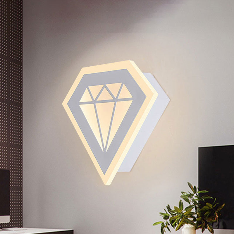 Acrylic Diamond Bedside Wall Lamp Contemporary LED Black/White Sconce Light Fixture in Warm/White Light White Clearhalo 'Cast Iron' 'Glass' 'Industrial' 'Modern wall lights' 'Modern' 'Tiffany' 'Traditional wall lights' 'Wall Lamps & Sconces' 'Wall Lights' Lighting' 1523671