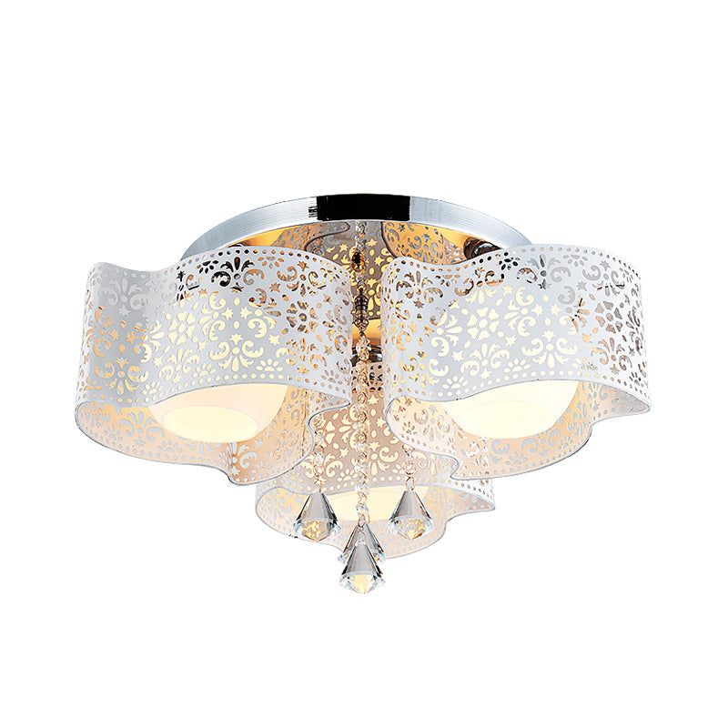 Modernist Etched Flower Ceiling Lamp Crystal 3/5 Lights Ceiling Lamp with Opal Glass Ball Shade in Pink/White Clearhalo 'Ceiling Lights' 'Close To Ceiling Lights' 'Close to ceiling' 'Flush mount' Lighting' 152473