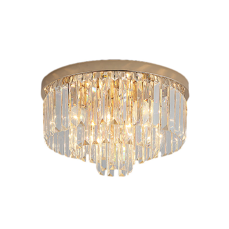 LED Multi Tier Flush Ceiling Light with Clear Crystal Block Vintage Ceiling Lamp in Gold for Bedroom Clearhalo 'Ceiling Lights' 'Close To Ceiling Lights' 'Close to ceiling' 'Flush mount' Lighting' 152533