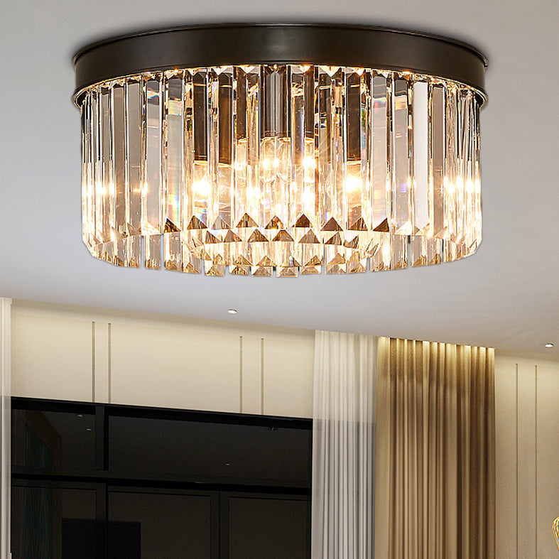Vintage Circular Flush Mount Lighting Metal 4/6/8 Lights Ceiling Lamp with Clear Crystal Prism in Black 4 Black Clearhalo 'Ceiling Lights' 'Close To Ceiling Lights' 'Close to ceiling' 'Flush mount' Lighting' 152545
