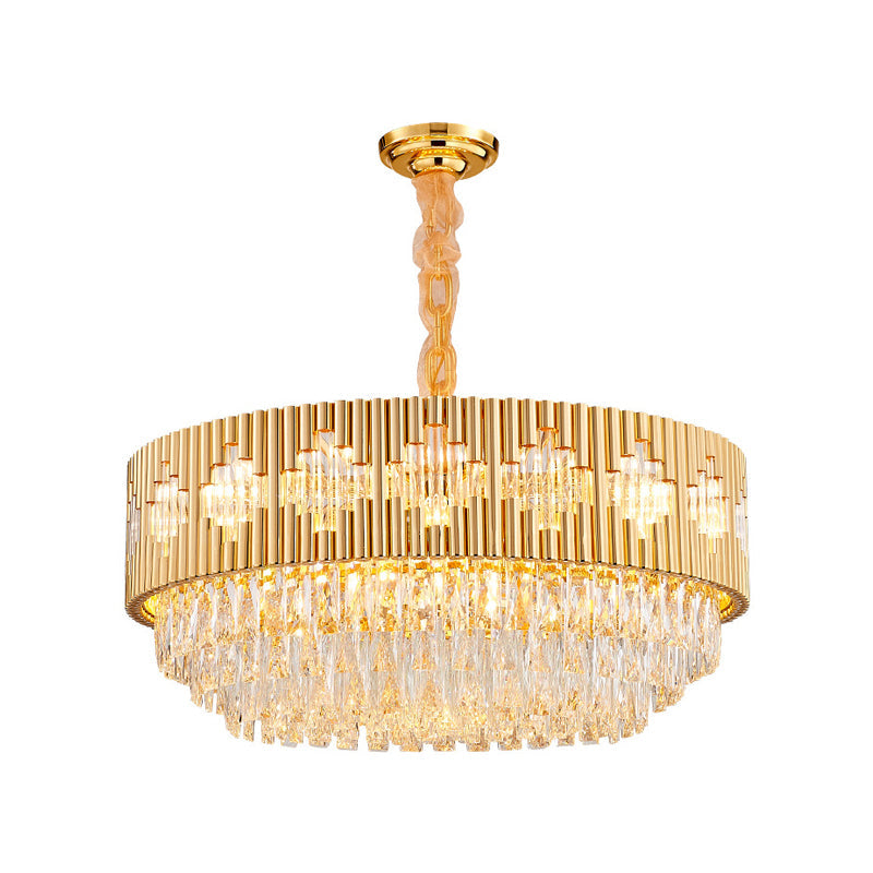 Circular Chandelier Pendant Light Vintage Metal Multi Light Hanging Lamp with Crystal Prism in Gold Clearhalo 'Ceiling Lights' 'Chandeliers' 'Modern Chandeliers' 'Modern' Lighting' 152597