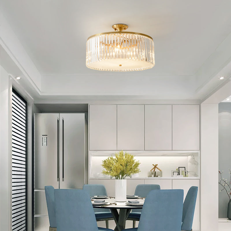 4/5/6 Bulbs Drum Semi Flush Ceiling Light Modern Clear Crystal Ceiling Lamp in Gold for Living Room Clearhalo 'Ceiling Lights' 'Close To Ceiling Lights' 'Close to ceiling' 'Semi-flushmount' Lighting' 152620