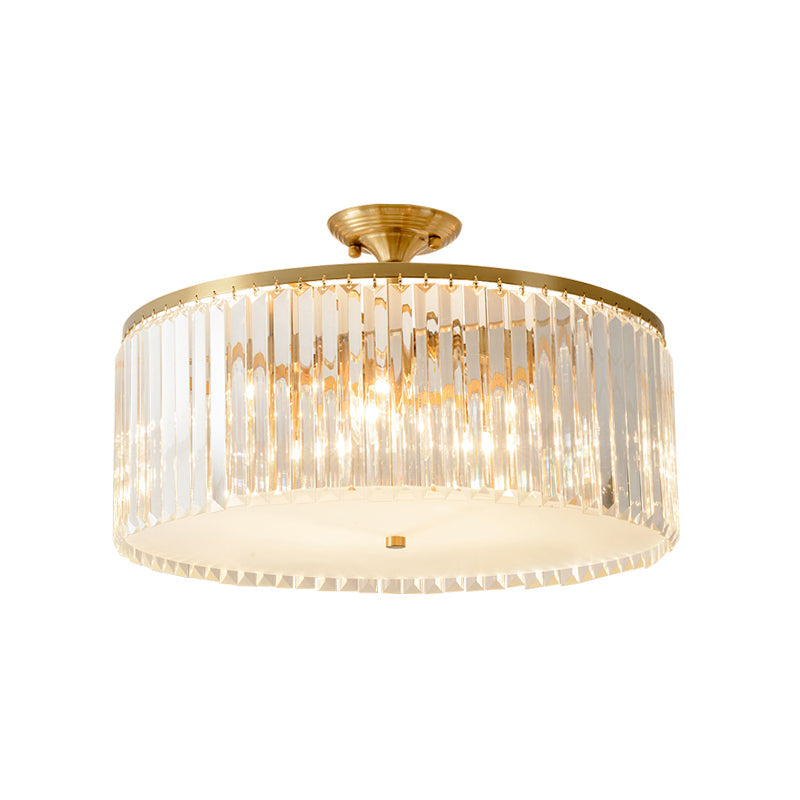 4/5/6 Bulbs Drum Semi Flush Ceiling Light Modern Clear Crystal Ceiling Lamp in Gold for Living Room Clearhalo 'Ceiling Lights' 'Close To Ceiling Lights' 'Close to ceiling' 'Semi-flushmount' Lighting' 152623