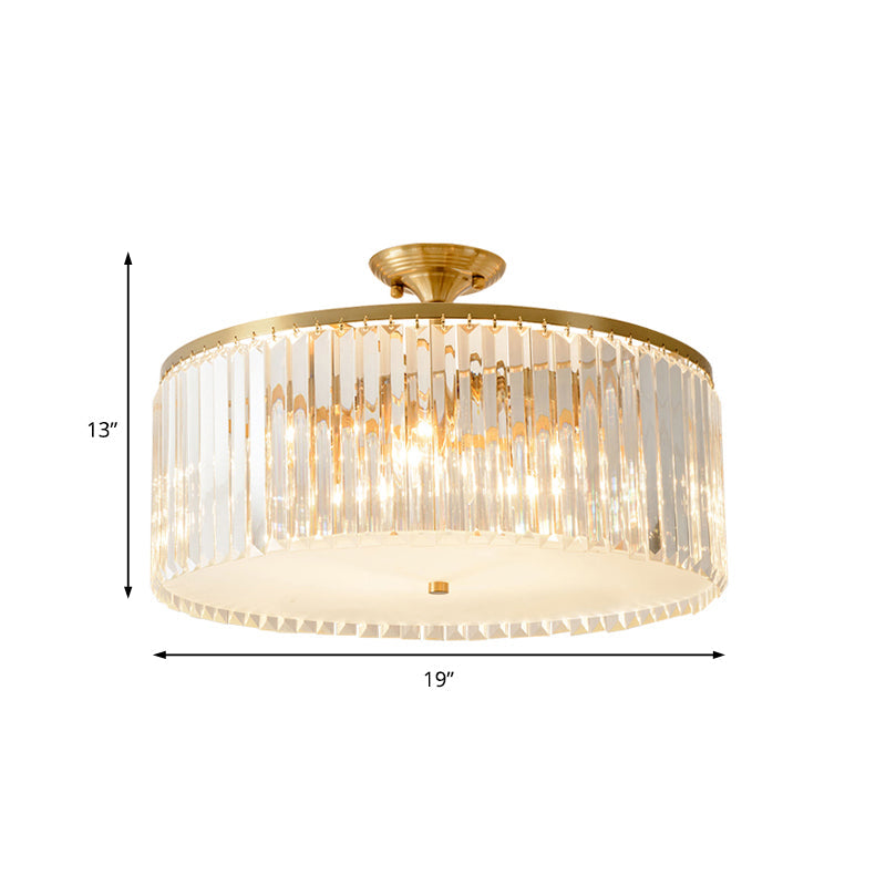 4/5/6 Bulbs Drum Semi Flush Ceiling Light Modern Clear Crystal Ceiling Lamp in Gold for Living Room Clearhalo 'Ceiling Lights' 'Close To Ceiling Lights' 'Close to ceiling' 'Semi-flushmount' Lighting' 152625