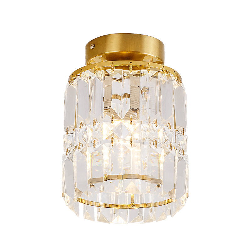Corridor Cylinder Shade Semi-Flush Mount Light Crystal Modern Style Ceiling Light Fixture in Clear Clearhalo 'Ceiling Lights' 'Close To Ceiling Lights' 'Close to ceiling' 'Flush mount' Lighting' 152750