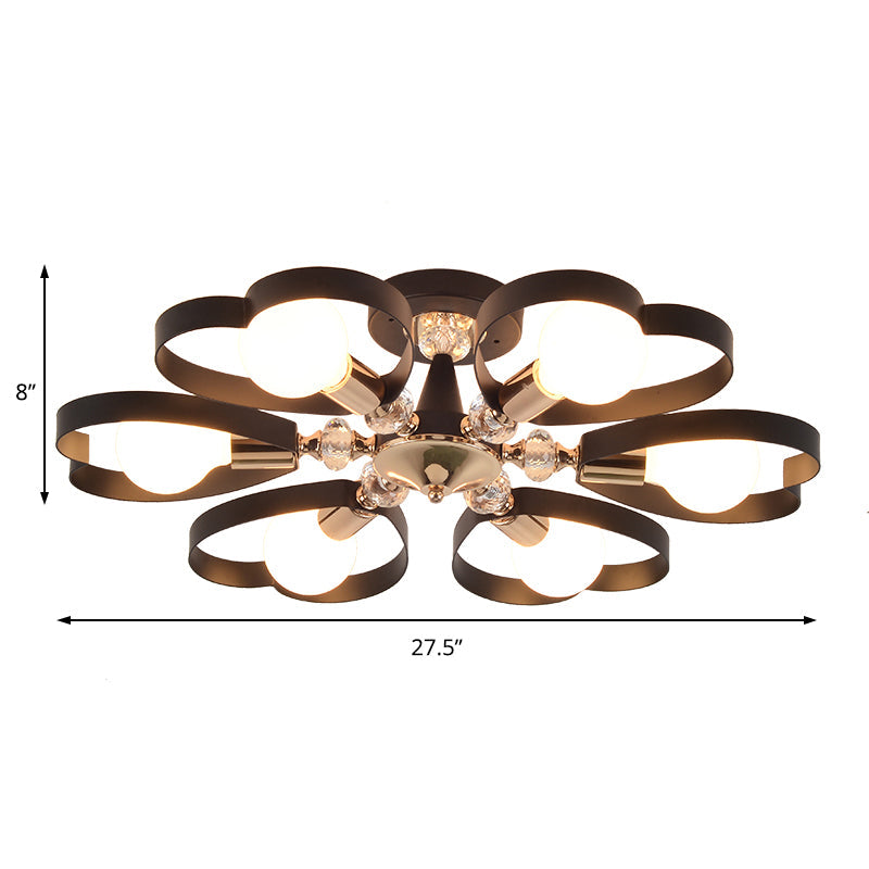 3/6 Heads Heart Shade Semi Flush Mount Light Modern Metal Ceiling Lamp with Clear Crystal Ball in Black Clearhalo 'Ceiling Lights' 'Close To Ceiling Lights' 'Close to ceiling' 'Semi-flushmount' Lighting' 152839