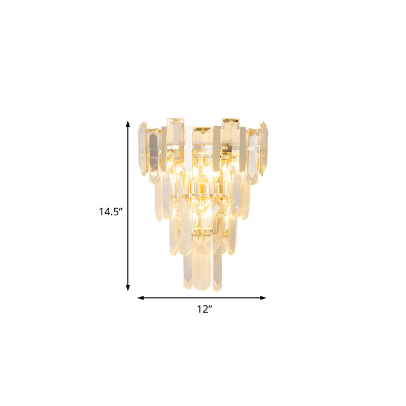 Clear Crystal Layered Wall Lamp Contemporary 3 Lights Wall Mounted Light in Gold for Bedroom Clearhalo 'Modern wall lights' 'Modern' 'Wall Lamps & Sconces' 'Wall Lights' Lighting' 153435