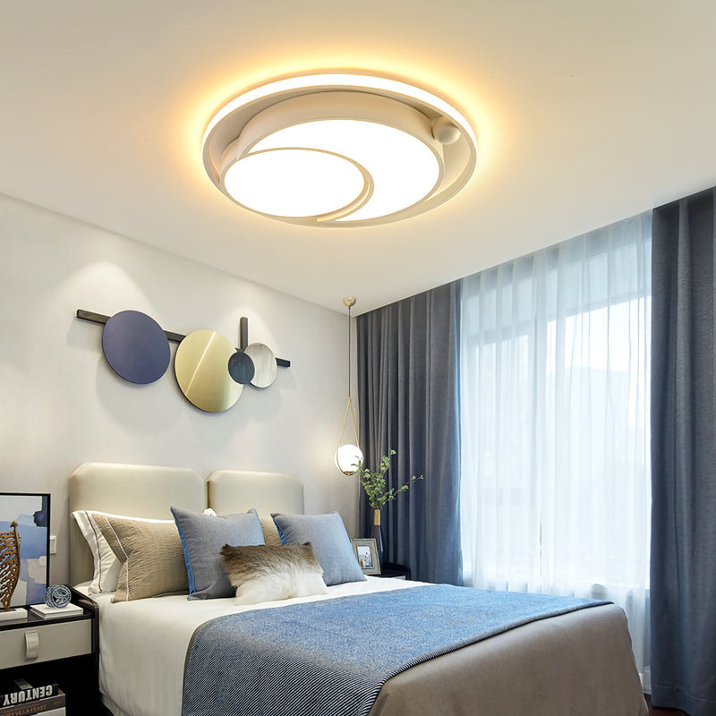 White/Black Round Flush Mount Ceiling Light Nordic Acrylic LED Ceiling Mounted Light for Bedroom in Warm/White, 18"/21.5" Dia White Warm Clearhalo 'Ceiling Lights' 'Close To Ceiling Lights' 'Close to ceiling' 'Flush mount' Lighting' 153473