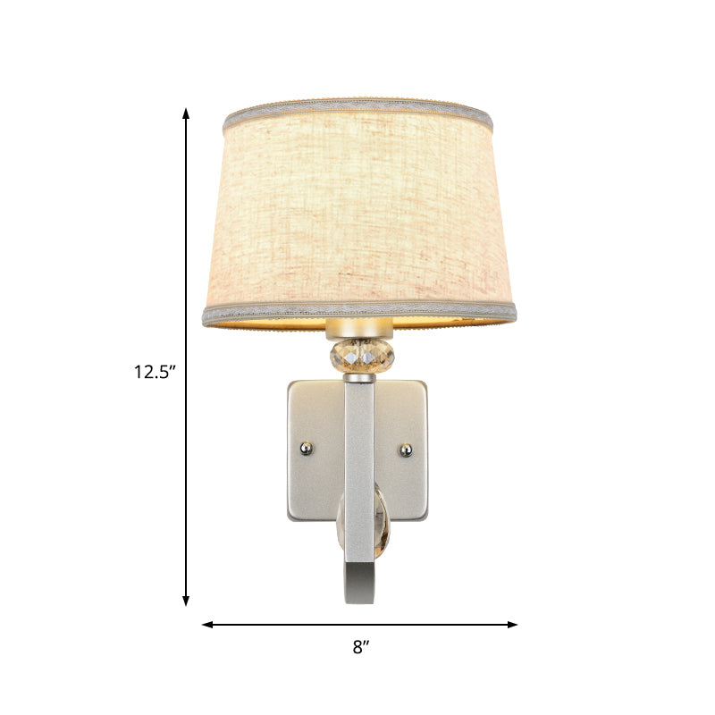 Fabric Drum Shade Wall Mount Lamp Modern 1 Light Sconce Wall Light with Metal Square Backplate in Silver Clearhalo 'Modern wall lights' 'Modern' 'Wall Lamps & Sconces' 'Wall Lights' Lighting' 153490