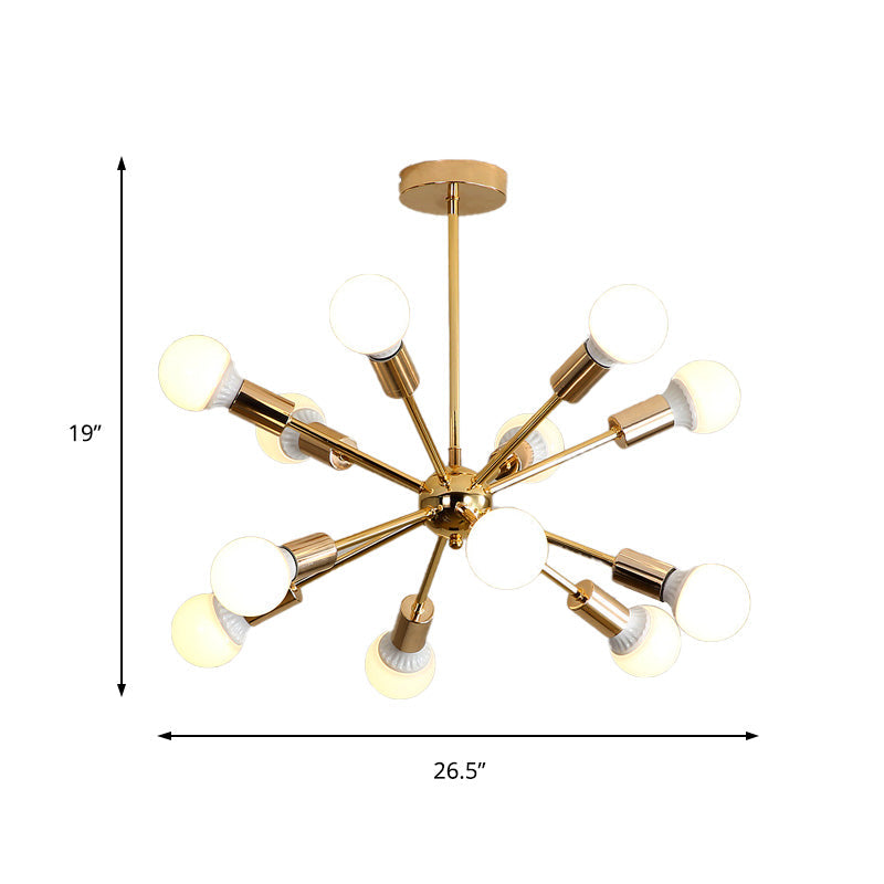 26"/38.5" Wide Metal Starburst Chandelier Light Modernist 6/10/12 Lights Gold Hanging Ceiling Lamp with Bare Bulb Clearhalo 'Ceiling Lights' 'Chandeliers' 'Modern Chandeliers' 'Modern' Lighting' 153854