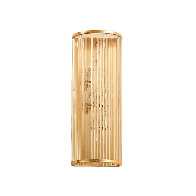 Gold Metal Wall Sconce Modernist Cylindrical Multi Light Sconce Light with Clear Crystal Pipe for Bedroom Clearhalo 'Modern wall lights' 'Modern' 'Wall Lamps & Sconces' 'Wall Lights' Lighting' 154165
