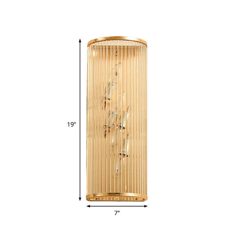 Gold Metal Wall Sconce Modernist Cylindrical Multi Light Sconce Light with Clear Crystal Pipe for Bedroom Clearhalo 'Modern wall lights' 'Modern' 'Wall Lamps & Sconces' 'Wall Lights' Lighting' 154166