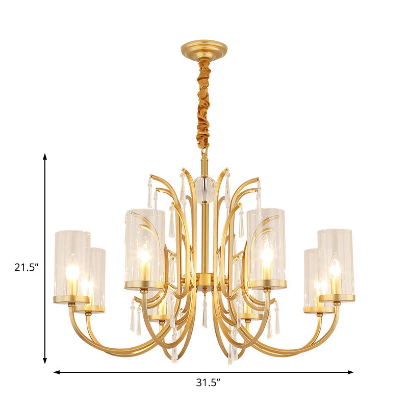 Modernism Cylinder Pendant Light Clear Glass 4/6/8 Lights Chandelier Lamp with Crystal Accent in Gold Finish Clearhalo 'Ceiling Lights' 'Chandeliers' 'Modern Chandeliers' 'Modern' Lighting' 154409