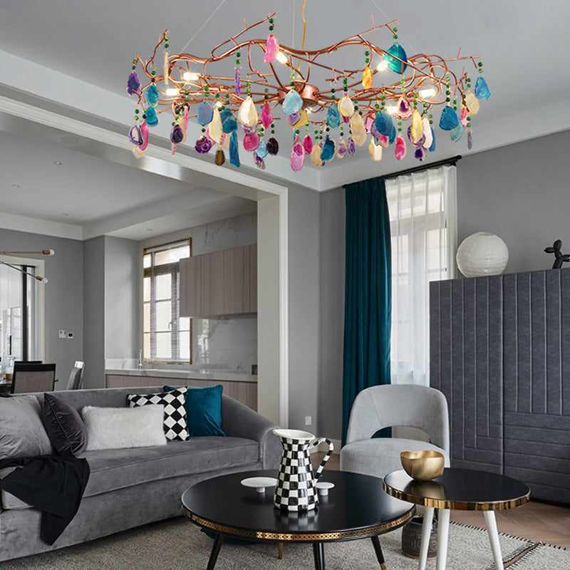 25.5"/33.5" Wide Rose Gold Circular Chandelier Lighting Art Deco Agate Multi Lights Hanging Lamp Fixture Rose Gold Clearhalo 'Ceiling Lights' 'Chandeliers' 'Modern Chandeliers' 'Modern' Lighting' 154588