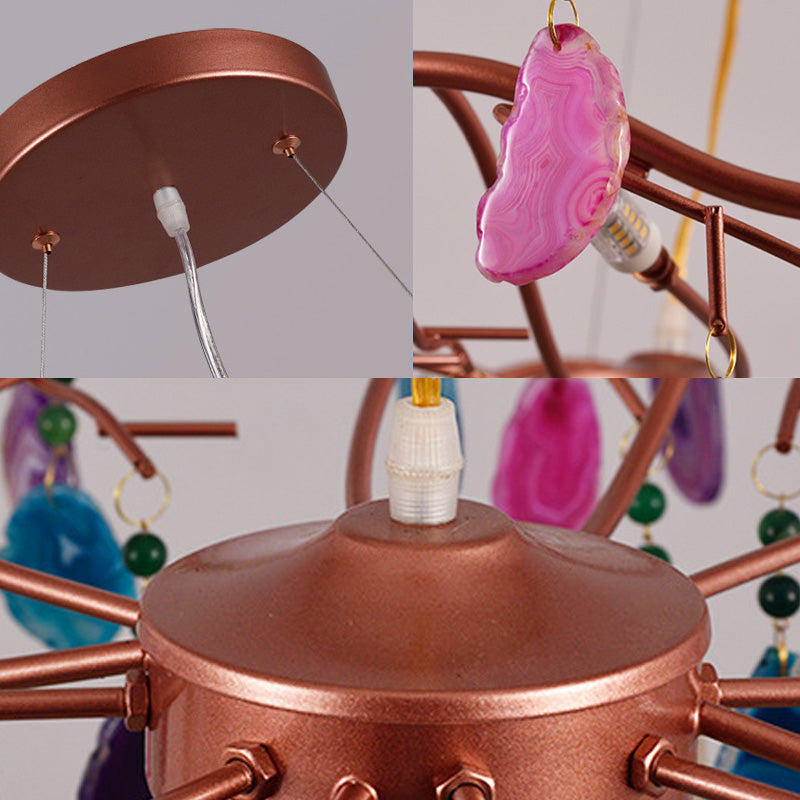 25.5"/33.5" Wide Rose Gold Circular Chandelier Lighting Art Deco Agate Multi Lights Hanging Lamp Fixture Clearhalo 'Ceiling Lights' 'Chandeliers' 'Modern Chandeliers' 'Modern' Lighting' 154592