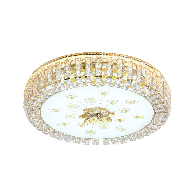 16"/19.5" Dia Circle Flush Mount Fixture Bedroom LED Modern Clear Crystal Flush Lamp with Frosted Glass Diffuser in Gold Clearhalo 'Ceiling Lights' 'Close To Ceiling Lights' 'Close to ceiling' 'Flush mount' Lighting' 154824