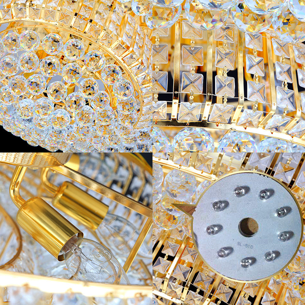 Gold Finish Round Flush Ceiling Light Modern Style Clear Crystal Flush Mount Chandelier for Living Room Clearhalo 'Ceiling Lights' 'Close To Ceiling Lights' 'Close to ceiling' 'Flush mount' Lighting' 154865