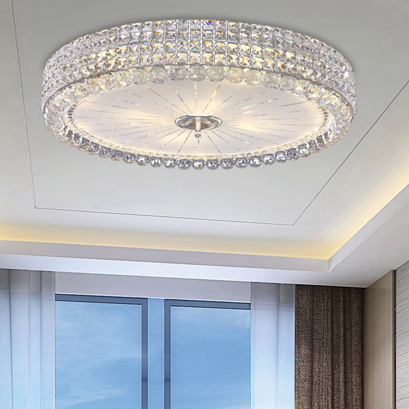 16"/19.5" W Drum Flush Mount Lamp Contemporary Clear Crystal Multi-Head Flush Mount Ceiling Light in Chrome Chrome 23.5" Clearhalo 'Ceiling Lights' 'Close To Ceiling Lights' 'Close to ceiling' 'Flush mount' Lighting' 154974