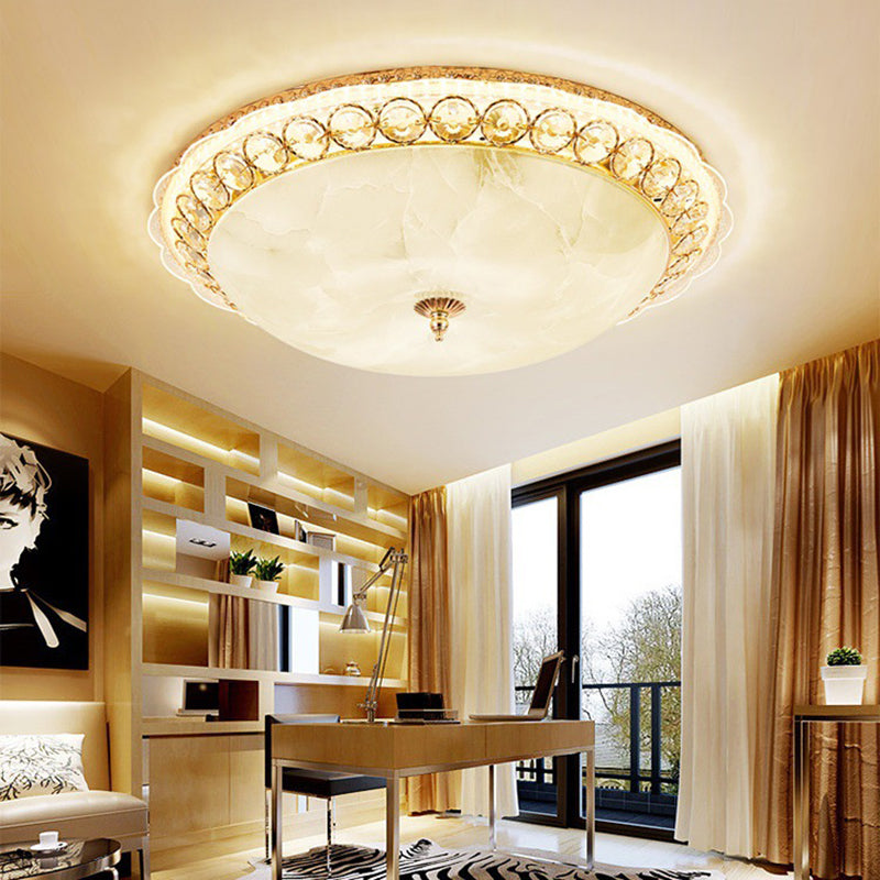 Textured Glass Bowl Flush Mount Lamp Modern LED Flush Ceiling Light with Clear Crystal Accent in Gold, 12"/16" Wide Clearhalo 'Ceiling Lights' 'Close To Ceiling Lights' 'Close to ceiling' 'Flush mount' Lighting' 154996
