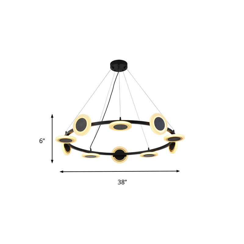 Acrylic Ring Chandelier Pendant Modern 22"/30"/38" Dia 10-Light Black LED Hanging Light with White Glass Shade Clearhalo 'Ceiling Lights' 'Chandeliers' 'Modern Chandeliers' 'Modern' Lighting' 155016