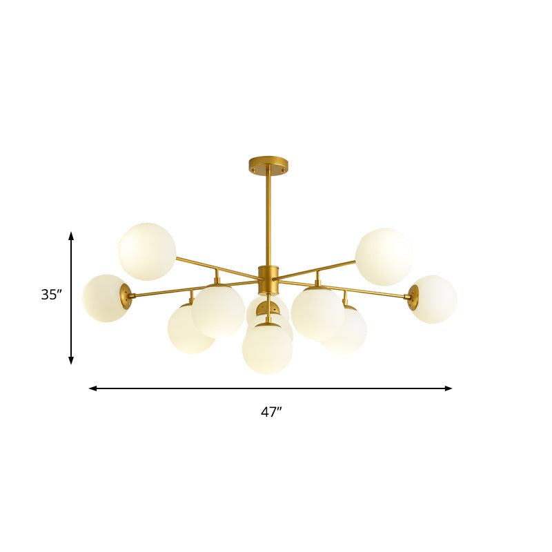 Black/Gold Branch Chandelier Modern 7/9/11-Light Iron Ceiling Pendant with White Glass Ball Shade Clearhalo 'Ceiling Lights' 'Chandeliers' 'Glass shade' 'Glass' 'Modern Chandeliers' 'Modern' Lighting' 155170