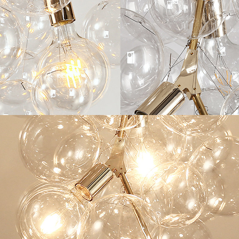 Modern Ball Hanging Ceiling Lamp Clear Glass 3/5-Light Living Room Chandelier Pendant in Gold Clearhalo 'Ceiling Lights' 'Chandeliers' 'Glass shade' 'Glass' 'Modern Chandeliers' 'Modern' Lighting' 155554
