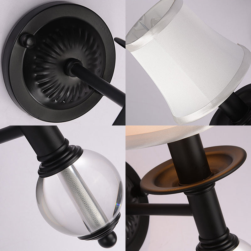 White Fabric Bell Wall Sconce Contemporary 1 Light Wall Lamp with Crystal Ball and Straight Arm in Black Clearhalo 'Cast Iron' 'Glass' 'Industrial' 'Modern wall lights' 'Modern' 'Tiffany' 'Traditional wall lights' 'Wall Lamps & Sconces' 'Wall Lights' Lighting' 155594