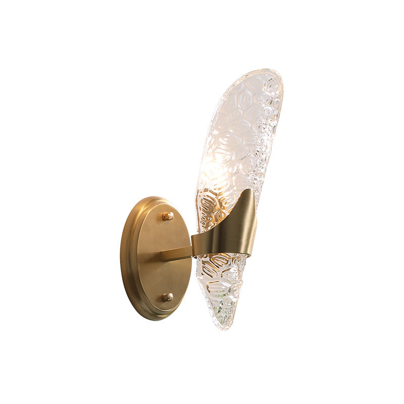 1/2-Bulbs Exposed Wall Lighting Contemporary Textured Glass Sconce Light in Brass for Dining Room Clearhalo 'Modern wall lights' 'Modern' 'Wall Lamps & Sconces' 'Wall Lights' Lighting' 155631
