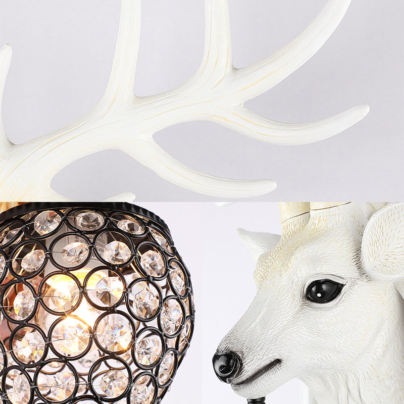 Brown/White Elk Wall Light Lodge Style Resin 1 Light Wall Mounted Light with Crystal Lantern Shade for Bedroom Clearhalo 'Wall Lamps & Sconces' 'Wall Lights' Lighting' 155650