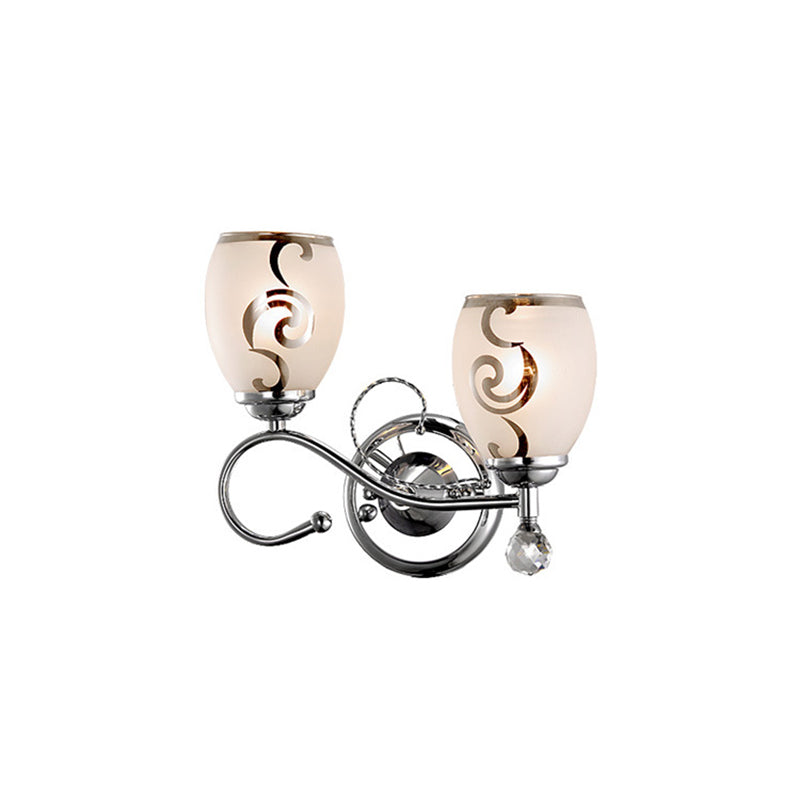 2 Bulbs Bowl Sconce Lighting Modern Style Glass Wall Lighting with Crystal Ball in Chrome for Living Room Clearhalo 'Cast Iron' 'Glass' 'Industrial' 'Modern wall lights' 'Modern' 'Tiffany' 'Traditional wall lights' 'Wall Lamps & Sconces' 'Wall Lights' Lighting' 155678