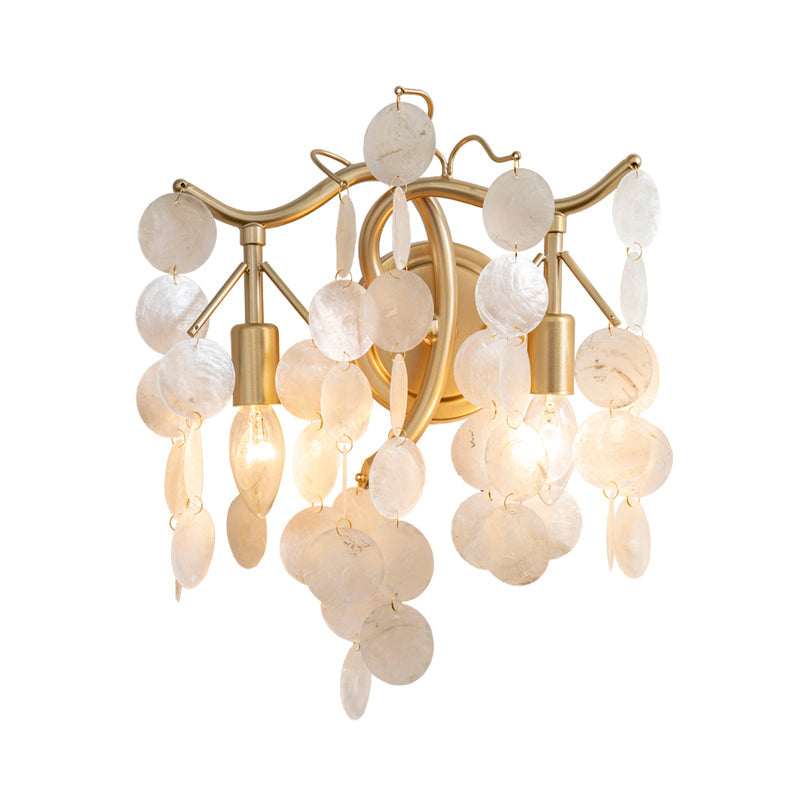 2 Lights Exposed Bulb Wall Sconce Light Contemporary Shell Wall Lighting in Gold for Living Room Clearhalo 'Cast Iron' 'Glass' 'Industrial' 'Modern wall lights' 'Modern' 'Tiffany' 'Traditional wall lights' 'Wall Lamps & Sconces' 'Wall Lights' Lighting' 155683