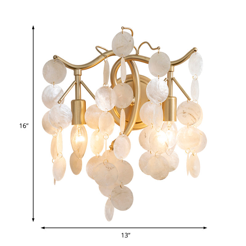 2 Lights Exposed Bulb Wall Sconce Light Contemporary Shell Wall Lighting in Gold for Living Room Clearhalo 'Cast Iron' 'Glass' 'Industrial' 'Modern wall lights' 'Modern' 'Tiffany' 'Traditional wall lights' 'Wall Lamps & Sconces' 'Wall Lights' Lighting' 155684