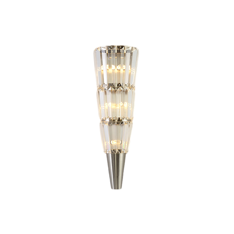 Living Room Tiered Wall Light Fixture with Crystal Block Modern Style LED Wall Lamp in Nickel Finish, 6"/8.5" Width Clearhalo 'Cast Iron' 'Glass' 'Industrial' 'Modern wall lights' 'Modern' 'Tiffany' 'Traditional wall lights' 'Wall Lamps & Sconces' 'Wall Lights' Lighting' 155731