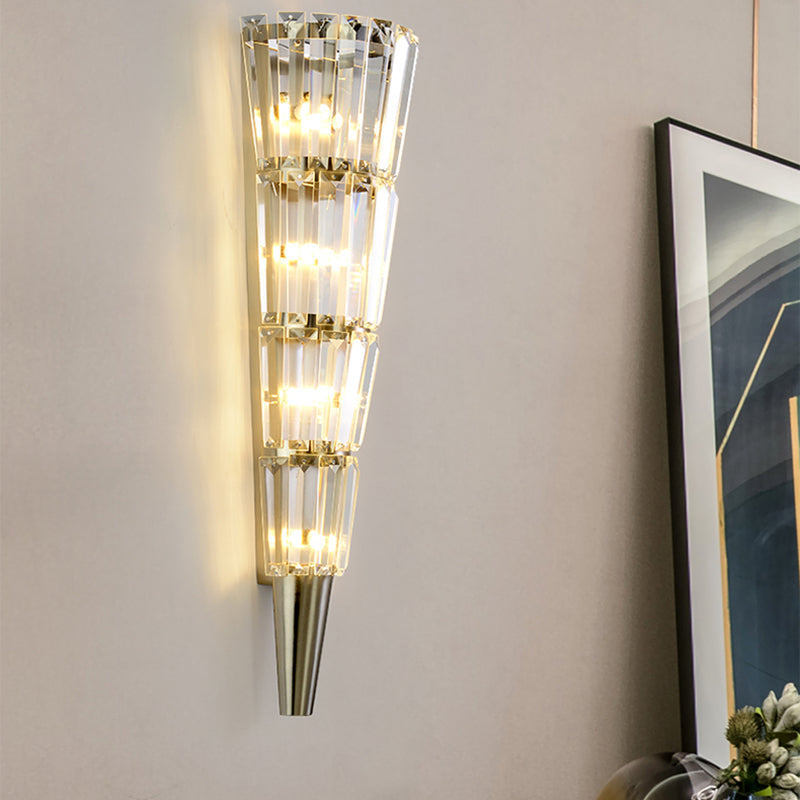 Living Room Tiered Wall Light Fixture with Crystal Block Modern Style LED Wall Lamp in Nickel Finish, 6"/8.5" Width Clearhalo 'Cast Iron' 'Glass' 'Industrial' 'Modern wall lights' 'Modern' 'Tiffany' 'Traditional wall lights' 'Wall Lamps & Sconces' 'Wall Lights' Lighting' 155734