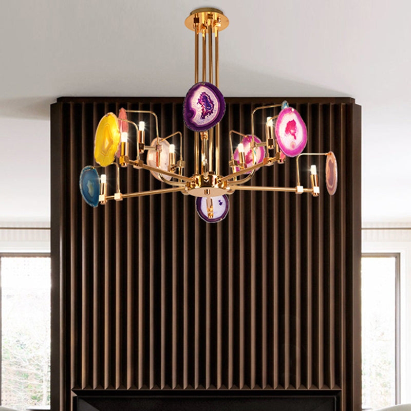 Branch Metal Ceiling Lighting Fixture Modern 6/8/10-Head Gold Up Chandelier Pendant with Agates 10 Gold Clearhalo 'Ceiling Lights' 'Chandeliers' Lighting' options 155748_ff105d0e-0d8b-4843-91c5-d2df066fc9ee