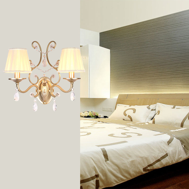 Curved Arm Sconce Light Contemporary Crystal 1/2-Light Wall Mount Lighting with/without Shade in Brass Clearhalo 'Cast Iron' 'Glass' 'Industrial' 'Modern wall lights' 'Modern' 'Tiffany' 'Traditional wall lights' 'Wall Lamps & Sconces' 'Wall Lights' Lighting' 155773