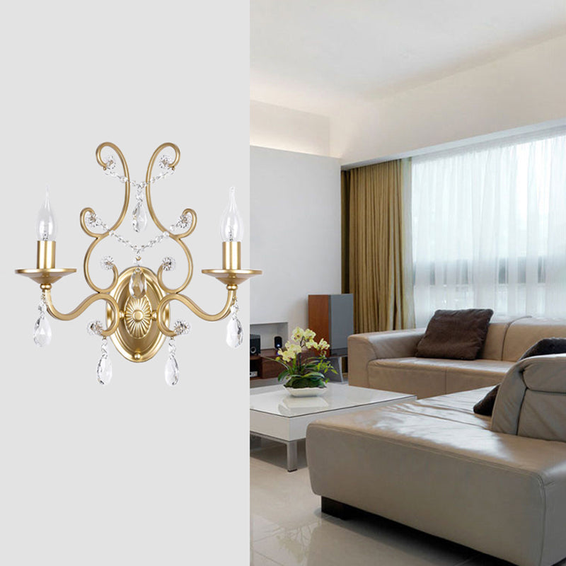 Curved Arm Sconce Light Contemporary Crystal 1/2-Light Wall Mount Lighting with/without Shade in Brass 2.0 Brass Shadeless Clearhalo 'Cast Iron' 'Glass' 'Industrial' 'Modern wall lights' 'Modern' 'Tiffany' 'Traditional wall lights' 'Wall Lamps & Sconces' 'Wall Lights' Lighting' 155776