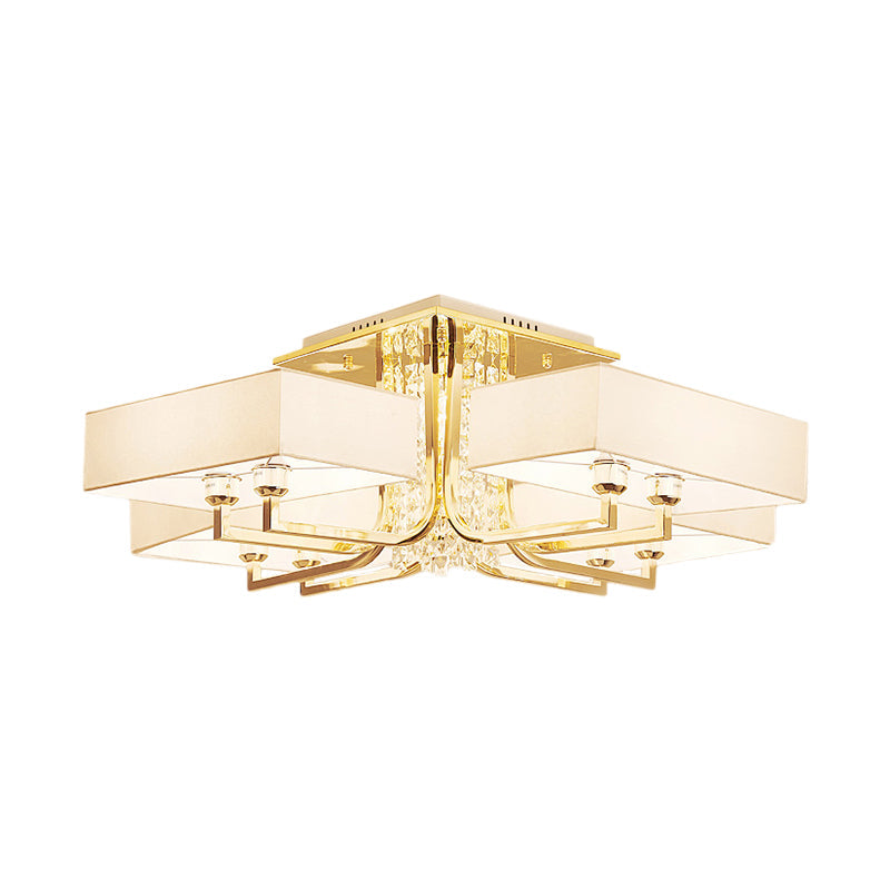 Modern Rectangle Ceiling Light Fabric and Metal Multi Light Semi Mount Lighting with Clear Crystal Deco in White, 23"/32.5" W Clearhalo 'Ceiling Lights' 'Close To Ceiling Lights' 'Close to ceiling' 'Semi-flushmount' Lighting' 155831