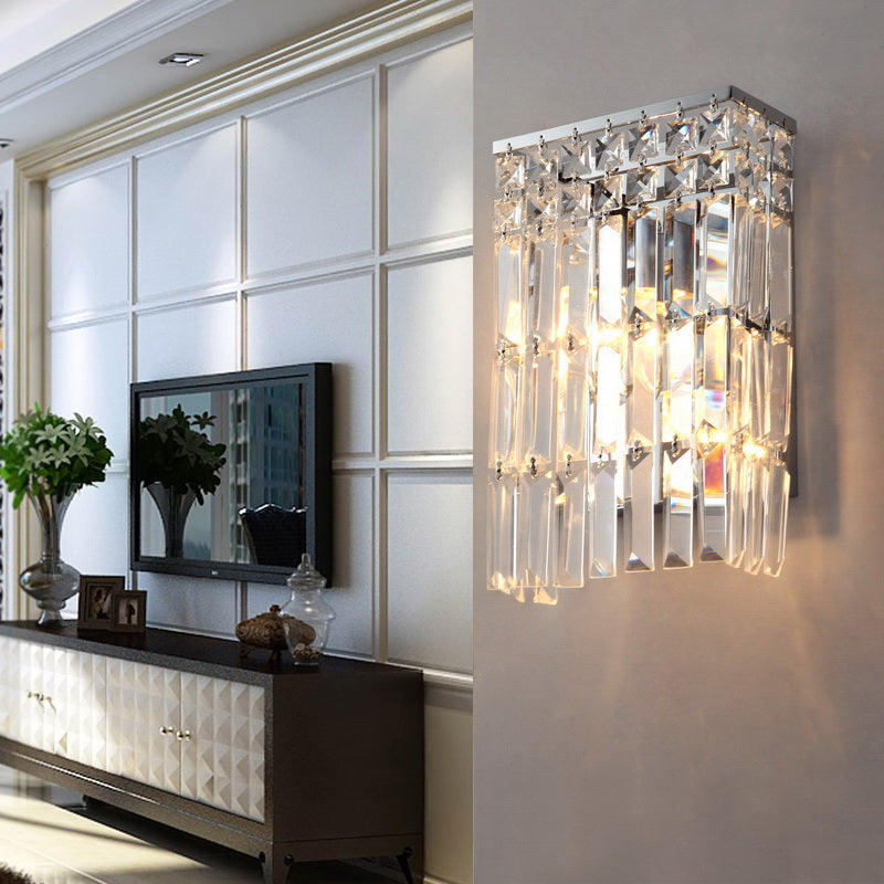 Chrome Finish Crystal Prism Sconce Lighting 2 Lights Modern Stylish Wall Mounted Lamp for Corridor Chrome Clearhalo 'Modern wall lights' 'Modern' 'Wall Lamps & Sconces' 'Wall Lights' Lighting' 155846