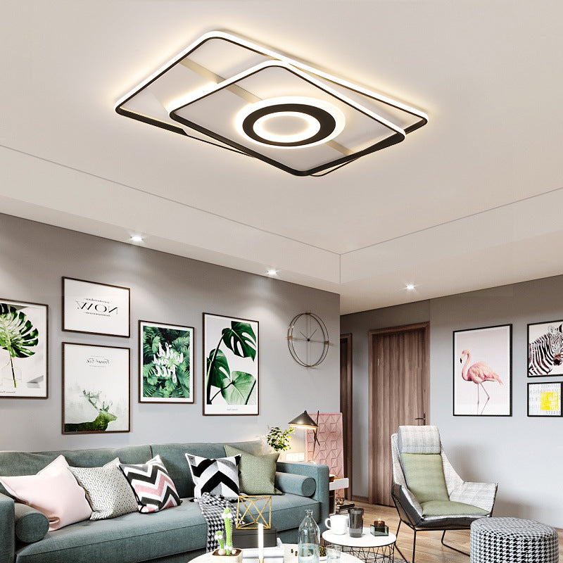 Square/Rectangular Flush Mount Light Contemporary Acrylic Black Living Room Integrated LED Ceiling Light in Warm/White, 16"/19.5"/23.5" W Black 35.5" Clearhalo 'Ceiling Lights' 'Close To Ceiling Lights' 'Close to ceiling' 'Flush mount' Lighting' 156394