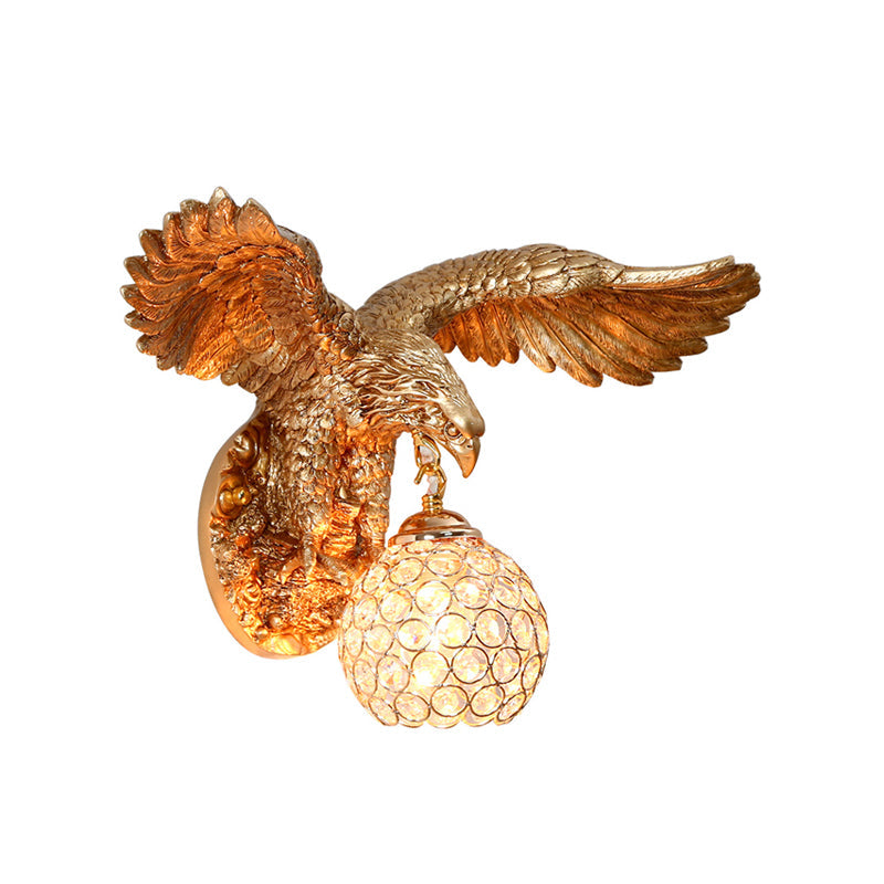 Retro Style Eagle Wall Mount Light Resin 1 Head Wall Light Fixture with Dome Crystal Shade in Gold Finish Clearhalo 'Wall Lamps & Sconces' 'Wall Lights' Lighting' 156453