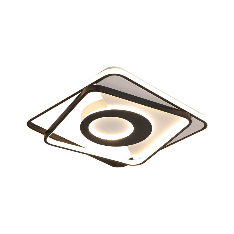 Black and White Square Flush Ceiling Light Acrylic 16"/19.5"/23.5" W LED Ceiling Fixture for Bedroom in Warm/White Clearhalo 'Ceiling Lights' 'Close To Ceiling Lights' 'Close to ceiling' 'Flush mount' Lighting' 156517