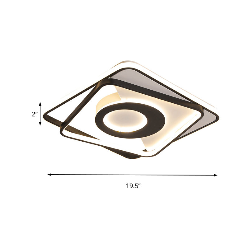 Black and White Square Flush Ceiling Light Acrylic 16"/19.5"/23.5" W LED Ceiling Fixture for Bedroom in Warm/White Clearhalo 'Ceiling Lights' 'Close To Ceiling Lights' 'Close to ceiling' 'Flush mount' Lighting' 156519